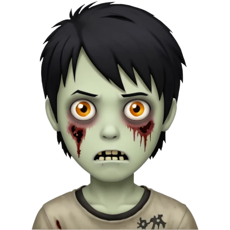 Boy, zombie, black hair, medium long, emo, shaggy, dark, spooky, creepy expression emoji | AI Emoji Generator emoji