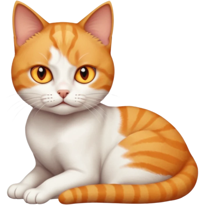 full body angry tiny short hair ginger and white cat with orange eyes lying down emoji