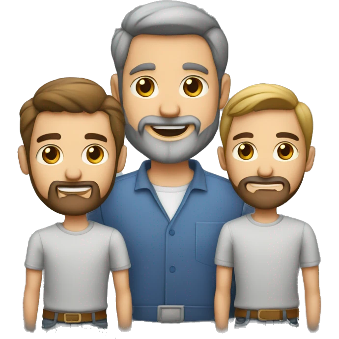 Familia de dos hombres uno rubio y otro moreno con barba un gato gris emoji