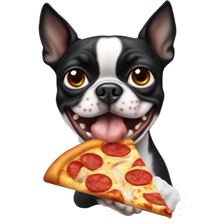 Boston terrier eating pizza emoji