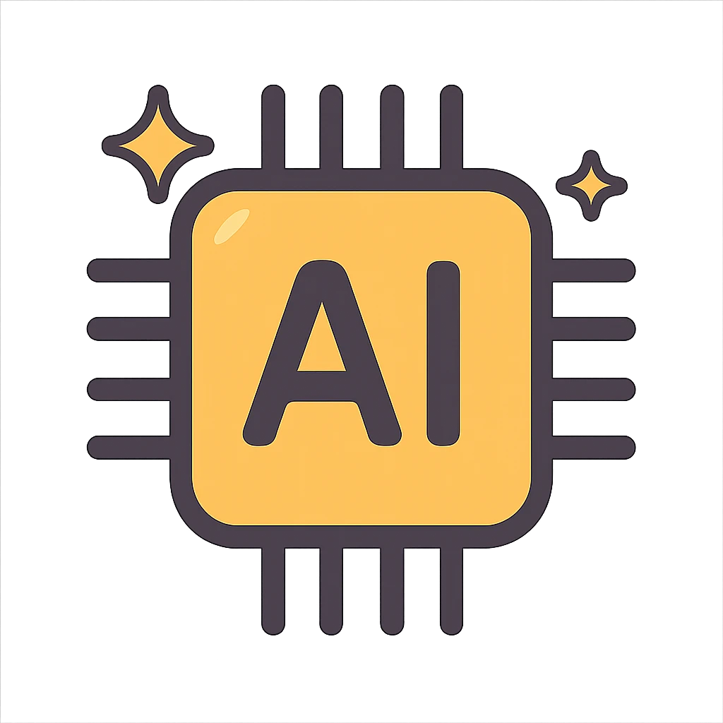 flat toon style AI chip with sparkles emoji
