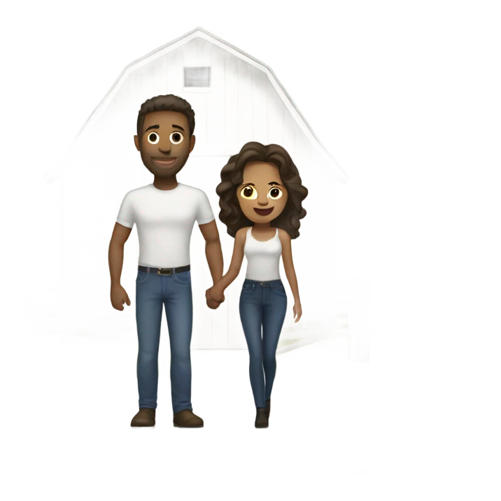 White barn with brunette couple our front emoji