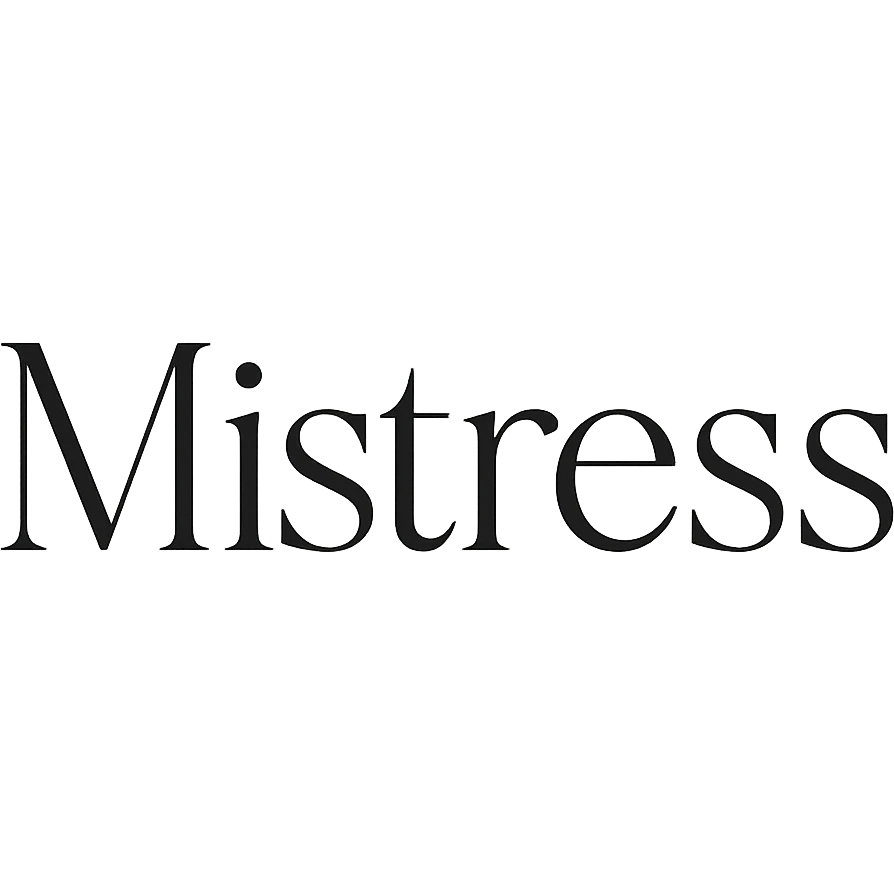 the word 'mistress' in a refined, minimalist serif font with subtle gold accents, no background emoji