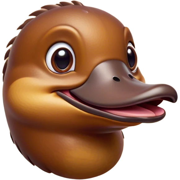 Cinematic Comical Platypus Portrait Emoji, Head tilted dramatically with an exaggeratedly amused expression, featuring a striking, glossy brown fur with a whimsically flat duckbill and wide, expressive eyes full of playful disbelief, Simplified yet hilariously expressive features, highly detailed, glowing with a slightly sassy glow, high shine, dramatic yet playful, stylized with an air of cheeky aquatic mischief, bright and endearing, soft glowing outline, capturing the essence of a spirited and over‐the‐top platypus, so meme‐worthy it feels like it could quack its way into internet fame instantly! emoji