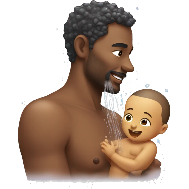 Handsome dad giving shower to baby  emoji