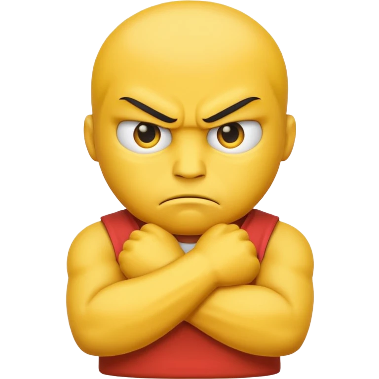 the yellow angry face emoji with arms crossed over each other in front emoji