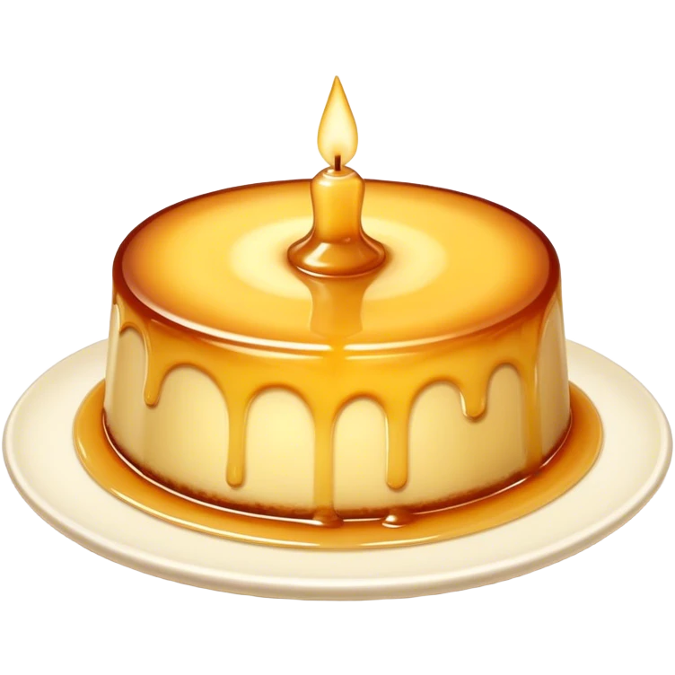 A flan (custard) with a divine light emoji