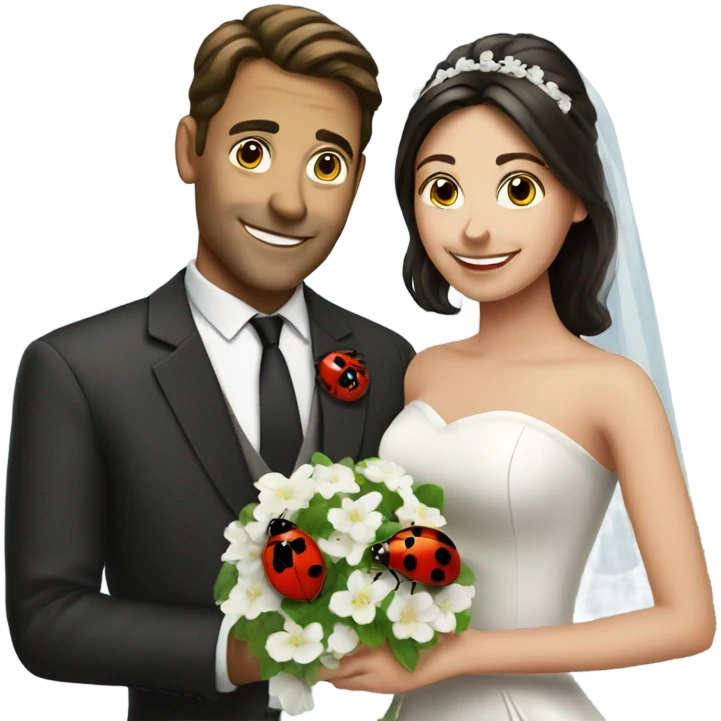 Attractive brunette Married couple and a ladybug  emoji