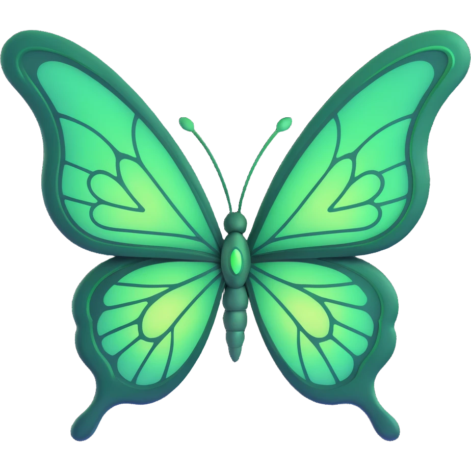 Add a glowing outline around the butterfly's wings, keeping the luminous #c0ff53 green, glowing highlights, magical particles, dreamy aura, fine elegant vein patterns, layered textures, ornamental details, and transparent background in a 3D cartoon, digital fantasy art style. emoji