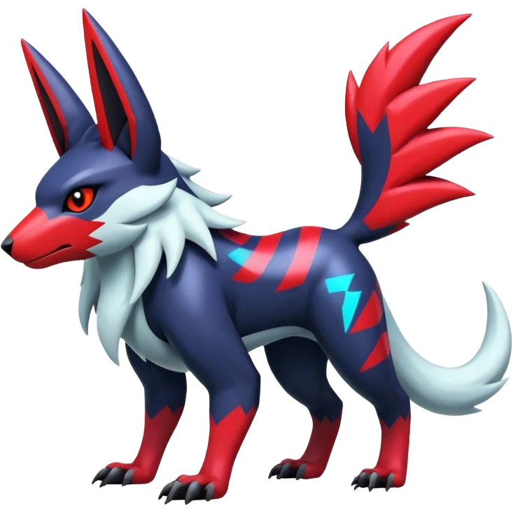 Futuristic shiny colorful neon vibrant bright patterned Zoroark-Zangoose-Litten-Absol-hybrid-creature emoji