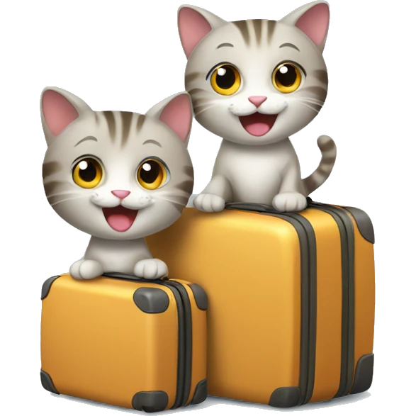 2 happy cats with luggage emoji