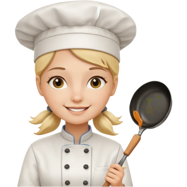 girl chef, wearing a chef hat, holding a frying pan emoji