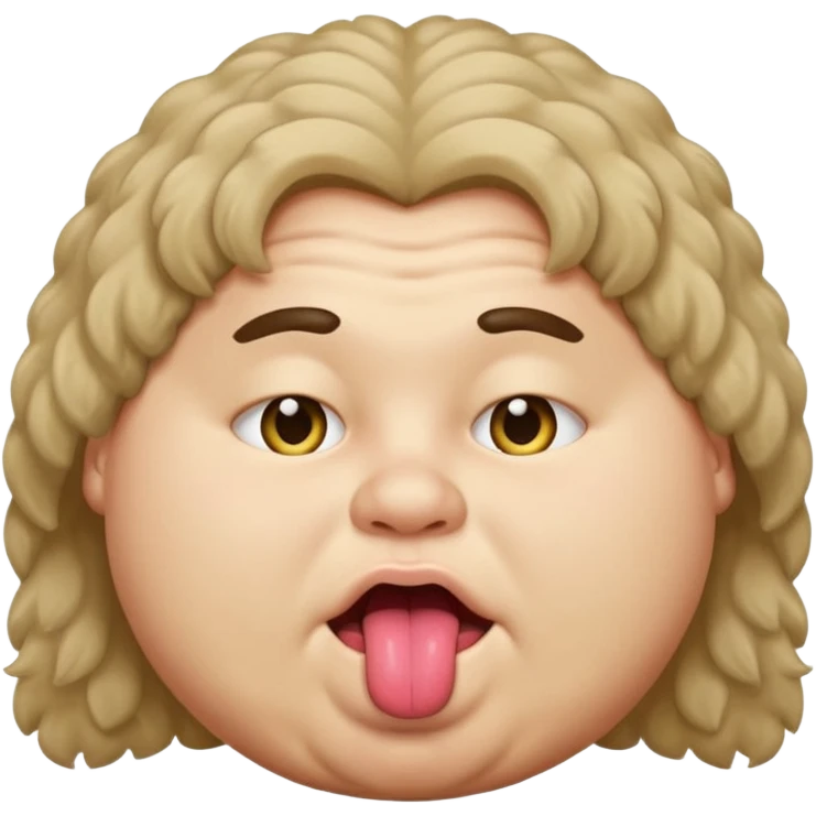 Fat teen from kosovo with flat and fluffy hair covering his forehead, with his tongue out emoji