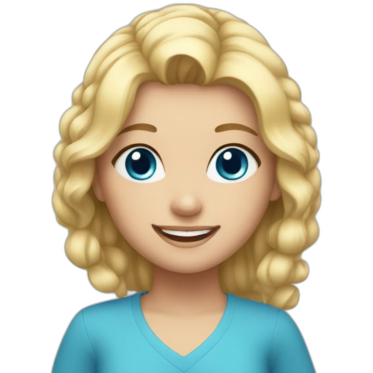 Girl with blond hair, big blue eyes, beautiful smile emoji