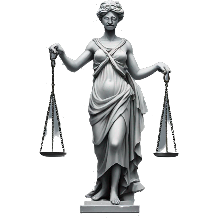 Grey statue of Justitia with scale and blindfold emoji