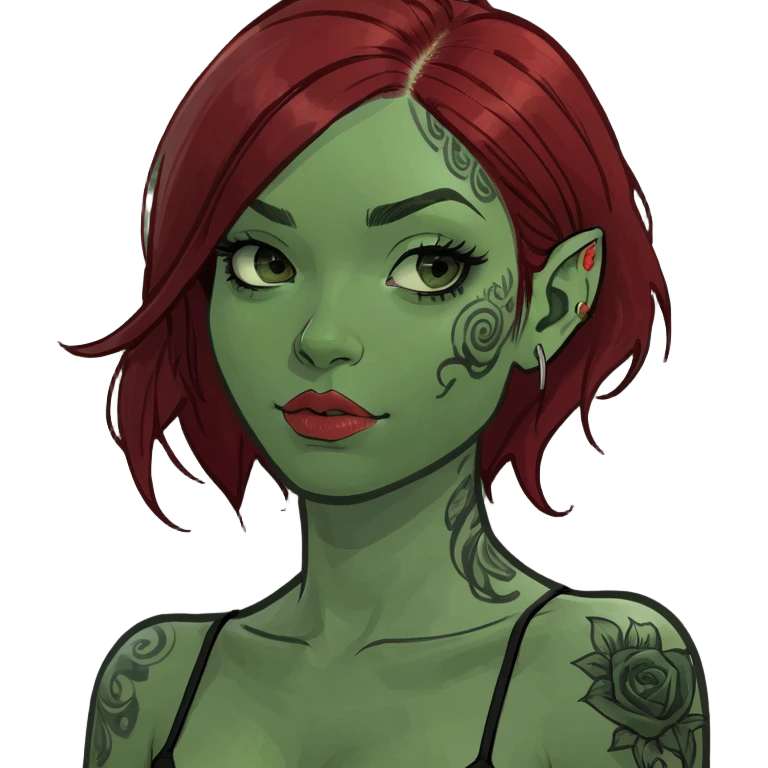 Girl with dark red hair and tattoos emoji