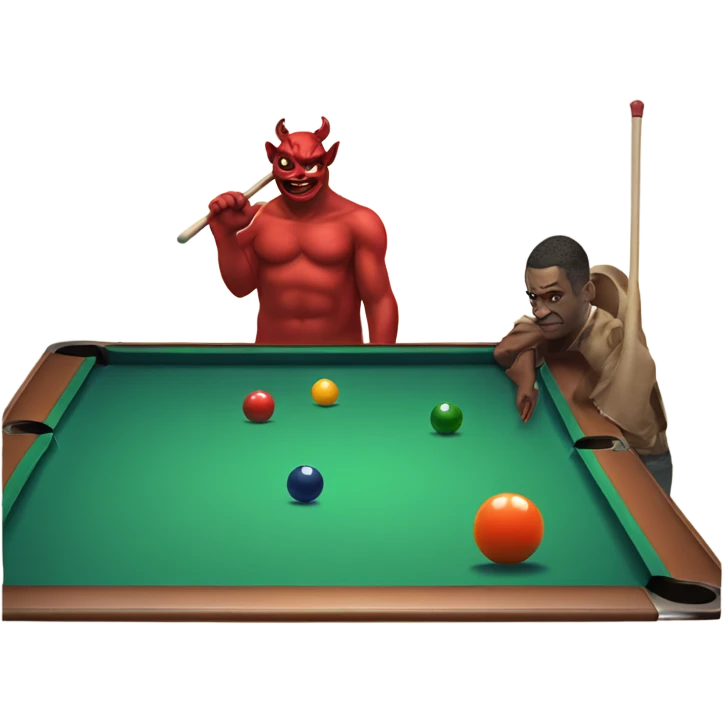 man playing pool with a devil on his shoulder emoji