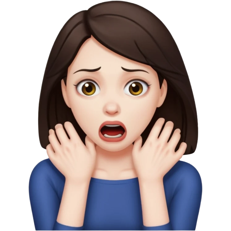 a brunette woman strangling herself emoji