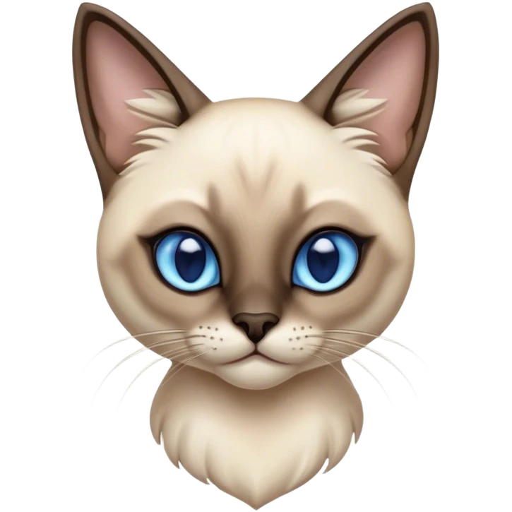 Cinematic Noble Siamese Cat Portrait Emoji, Poised and regal, with sleek cream-colored fur and striking dark points on the ears, face, paws, and tail, piercing sapphire-blue eyes, Simplified yet sharp and sophisticated features, highly detailed, glowing with a soft, dignified glow, high shine, intelligent and graceful, stylized with an air of elegance, focused and attentive, soft glowing outline, capturing the essence of a watchful and refined feline, so majestic it feels as though it could glide across the screen with effortless confidence! emoji