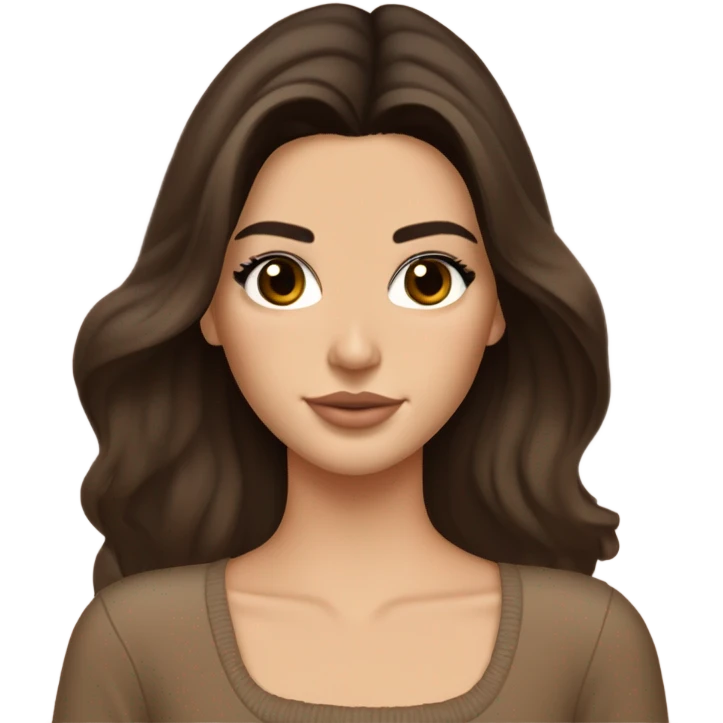 brunette Kendall Jenner with soft and long and brown hair her eyes brown and Holding a bouquet of tulips Her hair is wavy and shiny With brown sweater just one  emoji