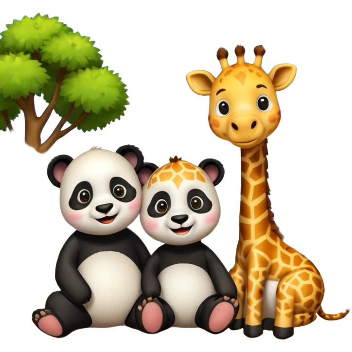 giraffe and panda sitting in a village emoji