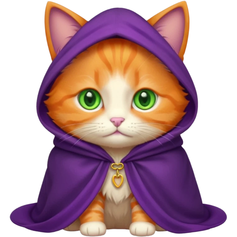 baby orange cat green eyes, in purple cloak emoji