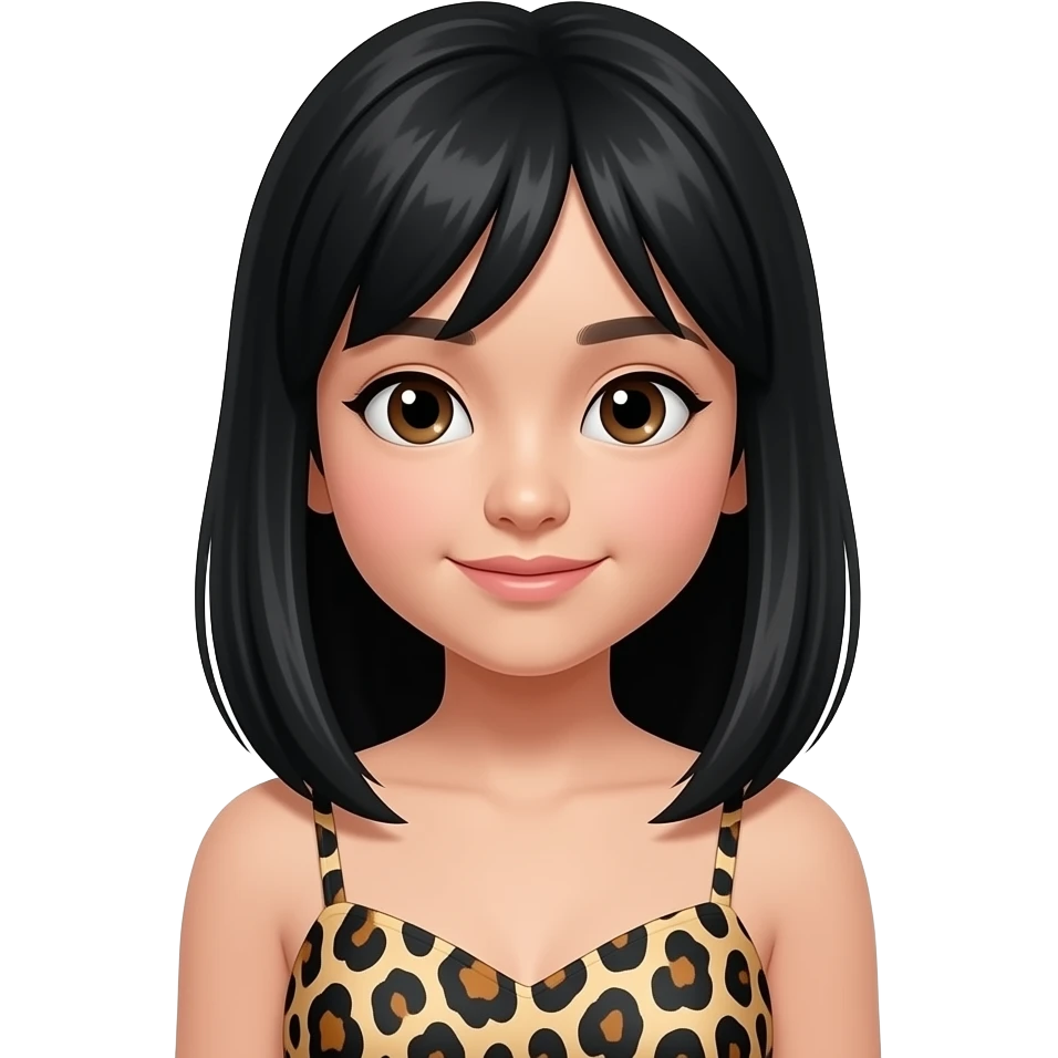 black hair asian girl with a leopard print dress emoji