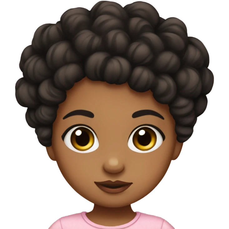 baby girl medium skin with black curly hair in a bun with lashes emoji