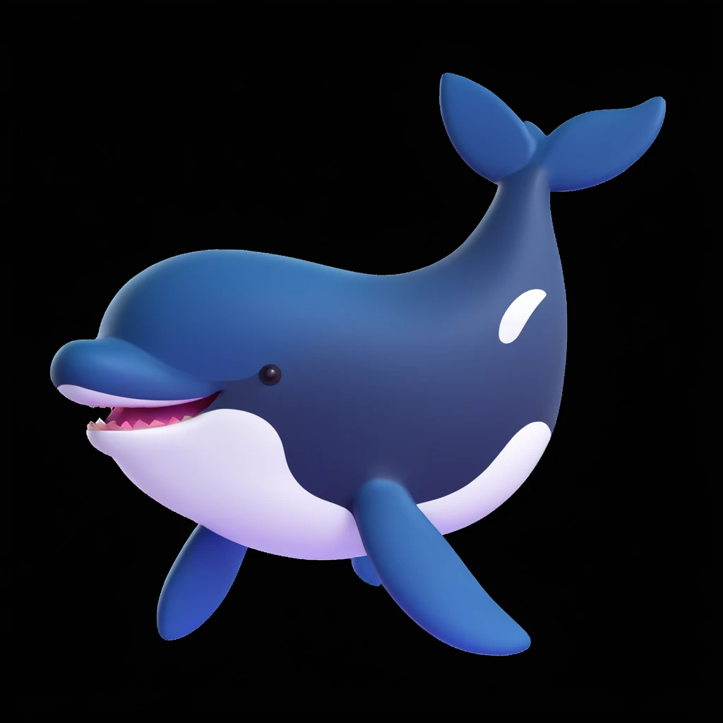 killer whale, 3d, cute cartoon, rounded shapes emoji