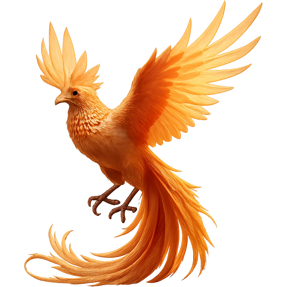 Remove the background to depict the full body of a photorealistic phoenix on a transparent background. emoji