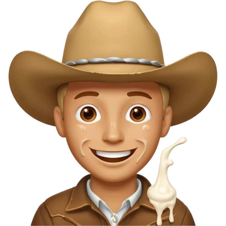 Happy Cowboy with white yogurt all over face and dripping emoji