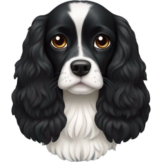Small completely black king spaniel with black fur on his whole face and white fur on chest emoji