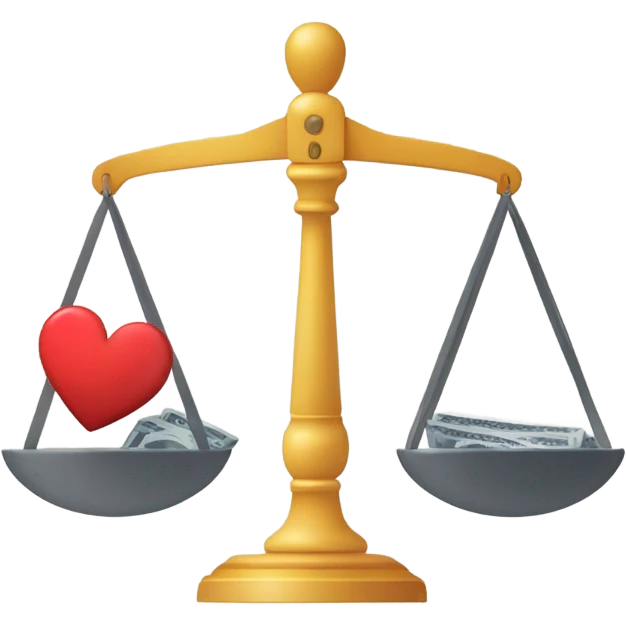 work life balance - A scale or balance icon with a briefcase or money on one side and a heart or a house on the other side. This visual represents the balance between work and personal life. emoji