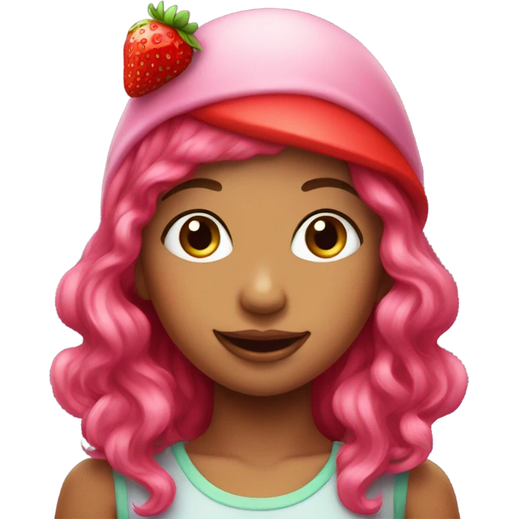 a girl, with pink hair and strawberry hat emoji