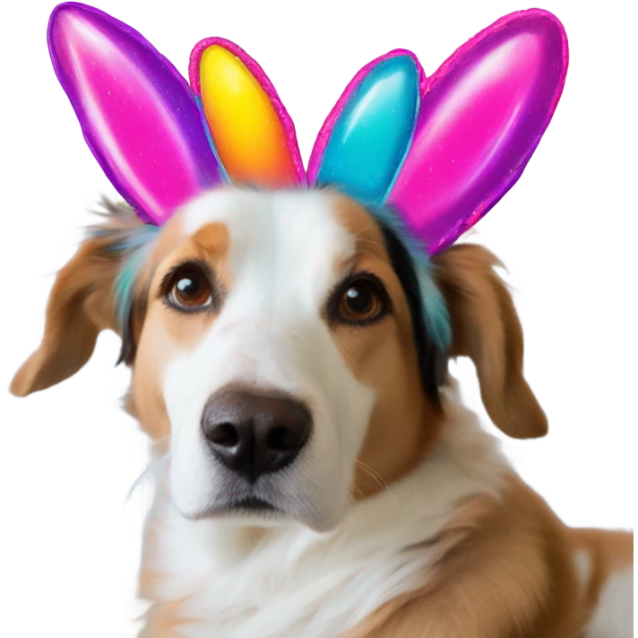 Lisa Frank Easter bunny headband on dog emoji