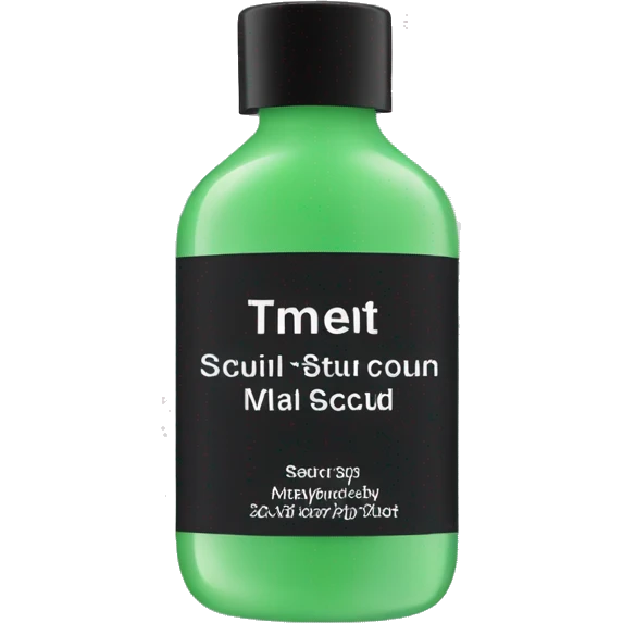 bottle of scalp scrub with label emoji