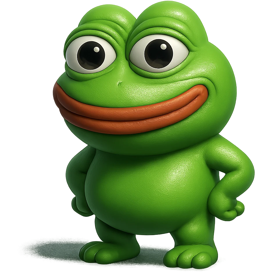 make a pepe in bright green smiling and looking straight at the camera in 3d style, good highlights and shadows, drop shadows emoji