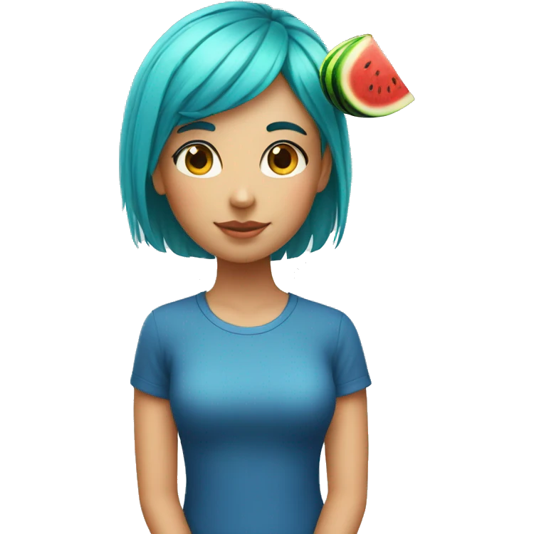 A girl with BLUE hair and a watermelon  emoji