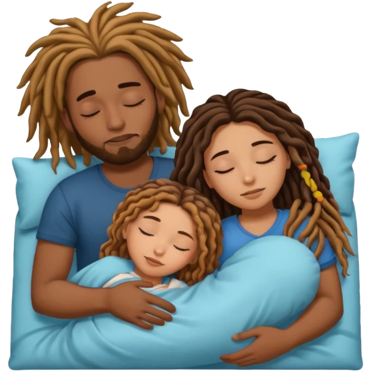 Couple sleeping biracial (black male with caramel skin and dreads and hispanic female with fair skin and long brunette hair) emoji