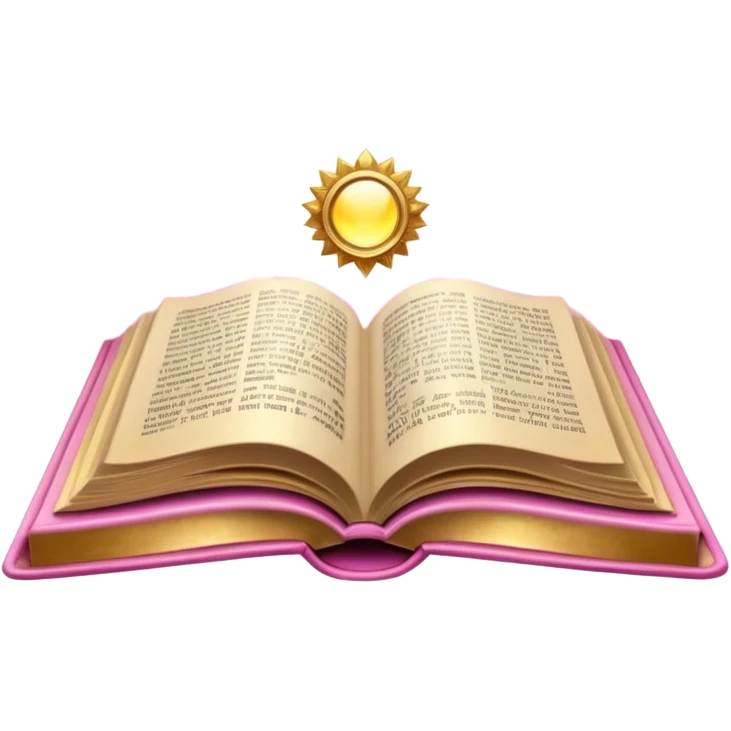 An open pink book with glowing light rays emerging from its pages, magical atmosphere, emoji