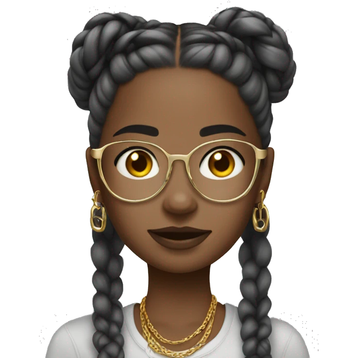 girl with gold jewelry and hoop earrings and braids and make skin a bit lighter and hair gray add glasses  emoji