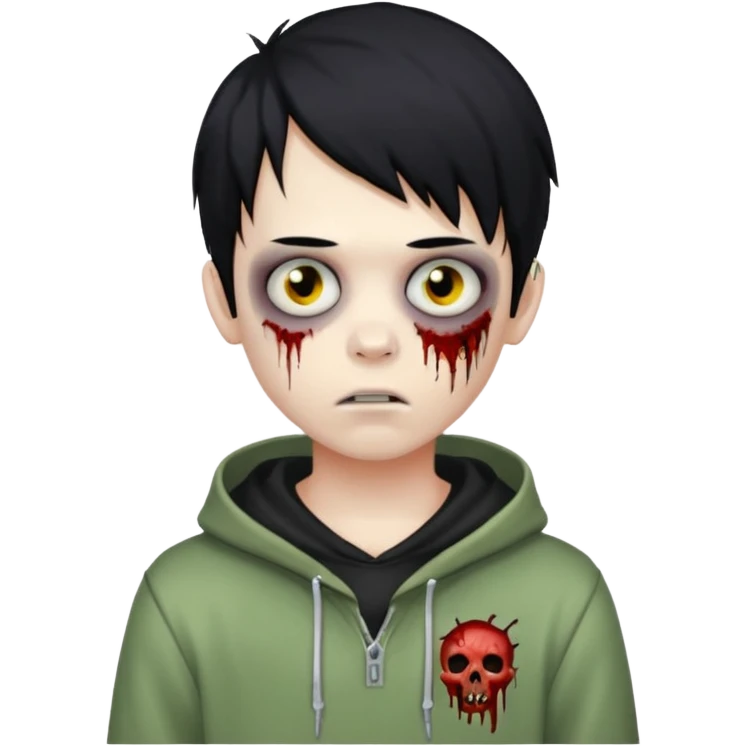 boy zombie with black hair, wearing emo hoodie emoji