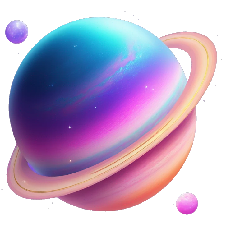 sparkly glittery blue purple and pink gradient planet with a cheesy saturn ring emoji
