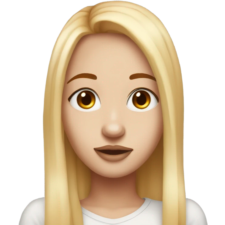 girl with red long straigt hair, blonde eyebrows white skin septum piercing and brown eyes emoji