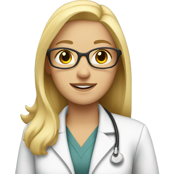Blonde woman wearing a lab coat with a clipboard in her hand emoji