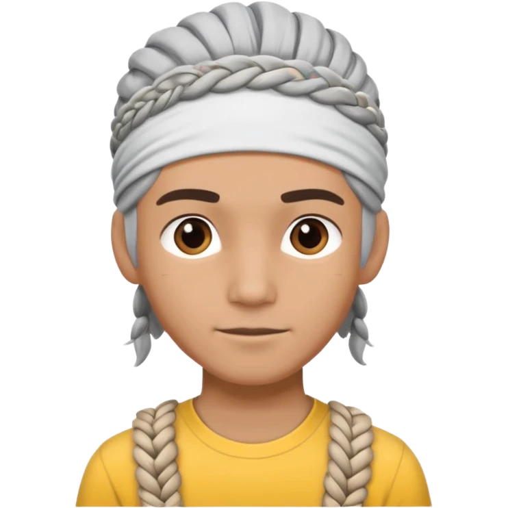 young climber man with white/grey braided hair and headband emoji