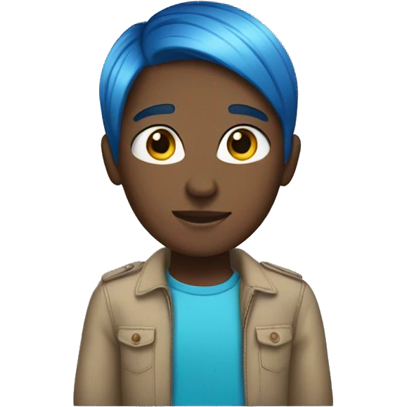 Blue straight hair with pronouns emoji