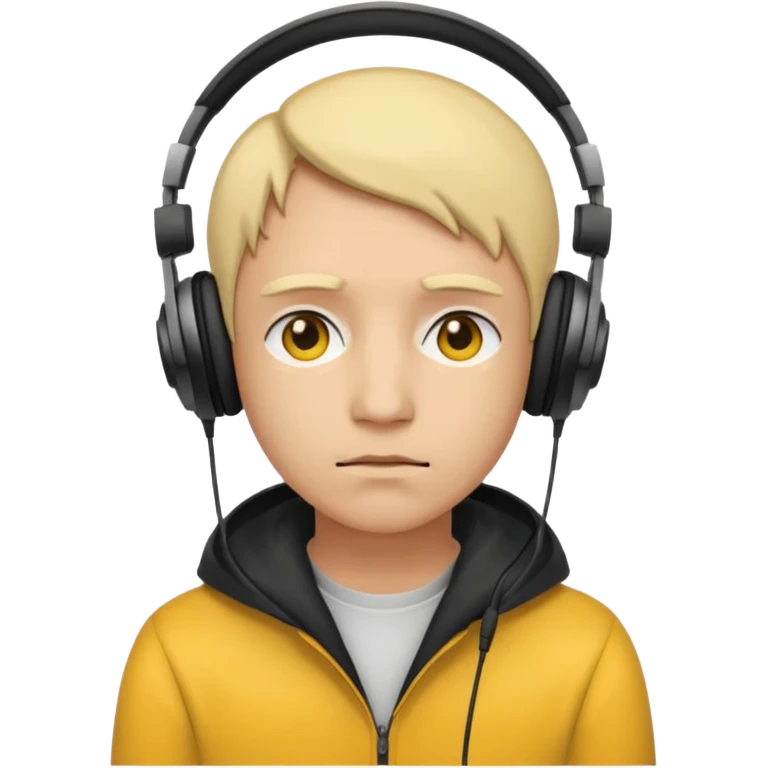 Sad face wearing headsphones with yellow face no nady emoji