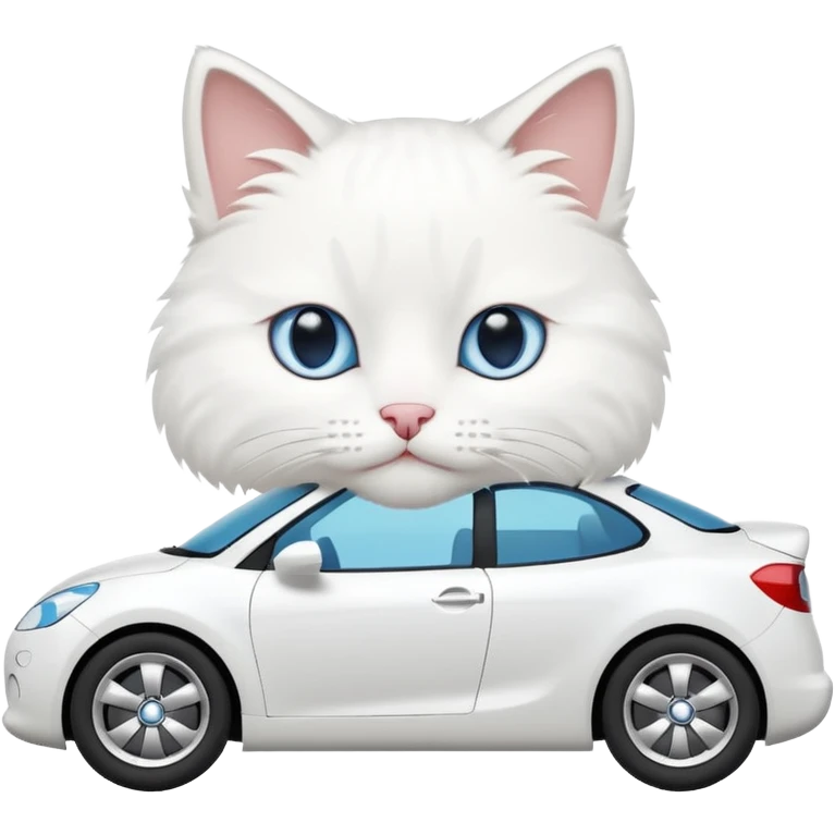 Please create a small emoji the size of 🚗 featuring a pure white cat with blue eyes on a white car viewed from side. Again it is necessary that the emoji must be extremely small, much smaller than a standard sized sticker. emoji