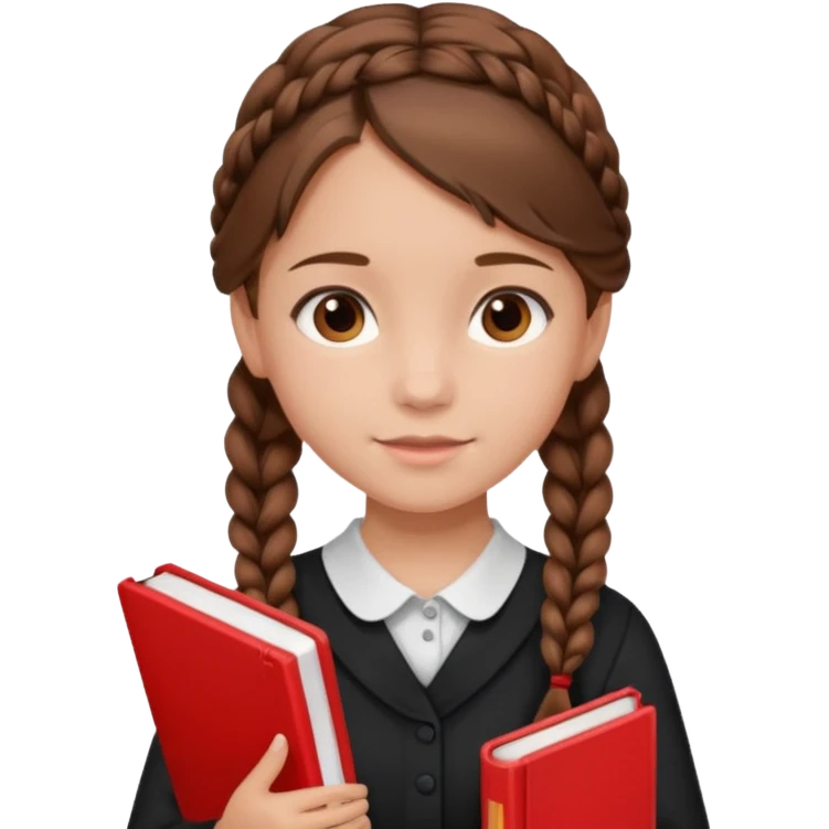 brown braid hair girl kid, student, black gile, red book emoji